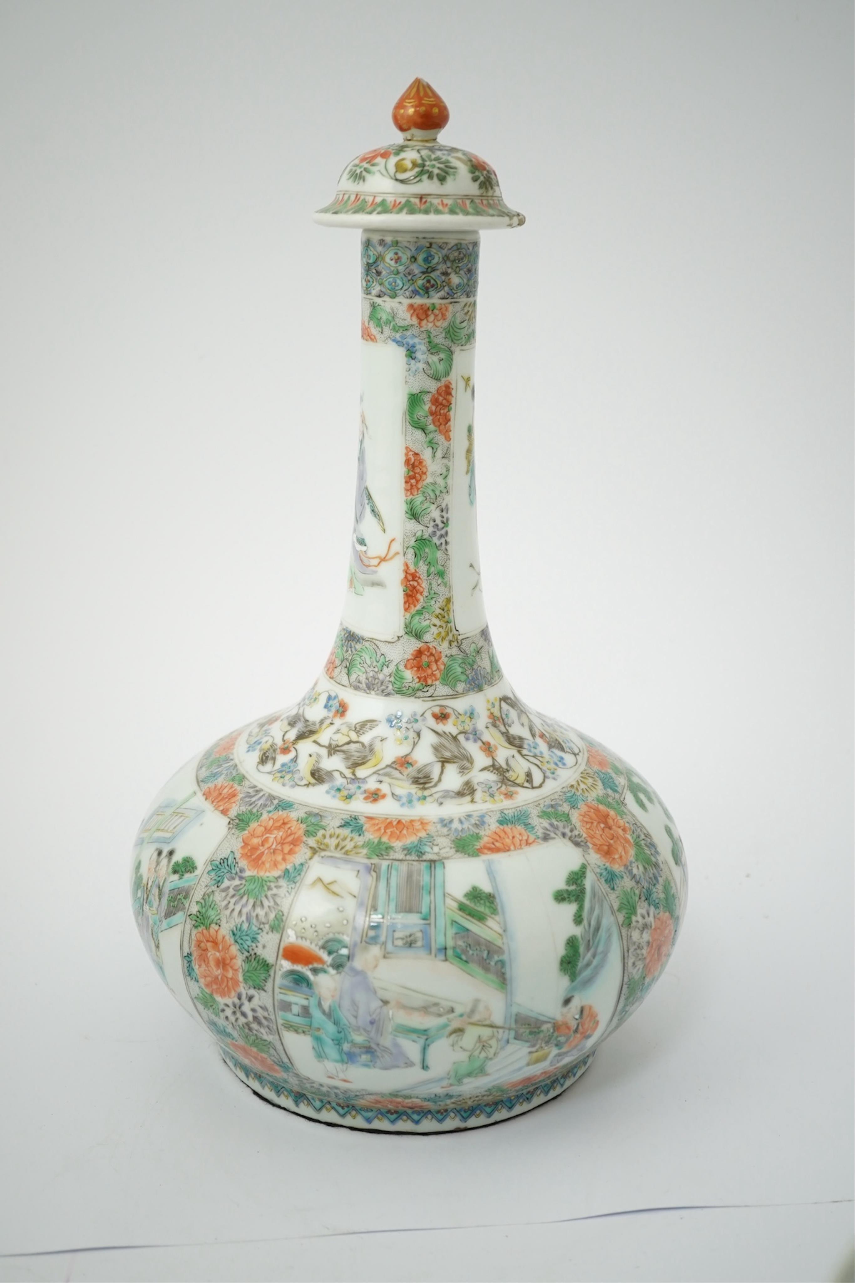 A Chinese enamelled porcelain water bottle, cover and basin, mid 19th century